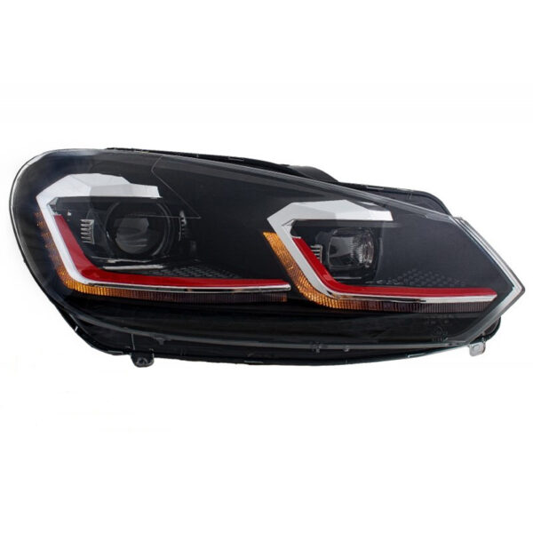 Μπροστινά Φανάρια Set Για Vw Golf VI (6) 08-12 DRL & Led Signal Dynamic Look Golf 7,5 Μαύρα Με Κόκκινη Γραμμή H7 Με Μοτέρ Carner - Image 4