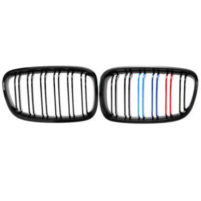 All in Point Καρδιές Μάσκας Για Bmw 1 F20 / F21 11-15 M4 Look Με Διπλή Γρίλια Tri-Color Μαύρο Γυαλιστερό 2 Τεμάχια 0029268
