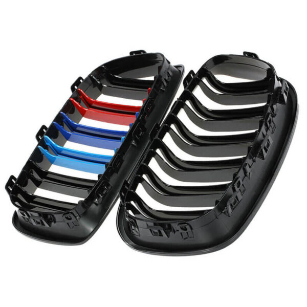 Καρδιές Μάσκας Για Bmw 1 F20 / F21 11-15 M4 Look Με Διπλή Γρίλια Tri-Color Μαύρο Γυαλιστερό 2 Τεμάχια - Image 4