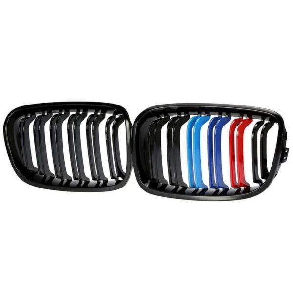 Καρδιές Μάσκας Για Bmw 1 F20 / F21 11-15 M4 Look Με Διπλή Γρίλια Tri-Color Μαύρο Γυαλιστερό 2 Τεμάχια - Image 5