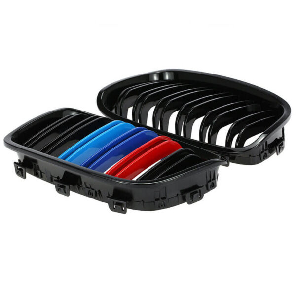 Καρδιές Μάσκας Για Bmw 1 F20 / F21 11-15 M4 Look Με Διπλή Γρίλια Tri-Color Μαύρο Γυαλιστερό 2 Τεμάχια - Image 6