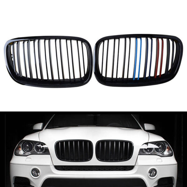 All in Point Καρδιές Μάσκας Για Bmw X5 E70 07-13 / X6 E71 08-14 M4 Look Με Διπλή Γρίλια Tri- Color Μαύρο Γυαλιστερό Με 7 Γρίλιες 2 Τεμάχια 0029269