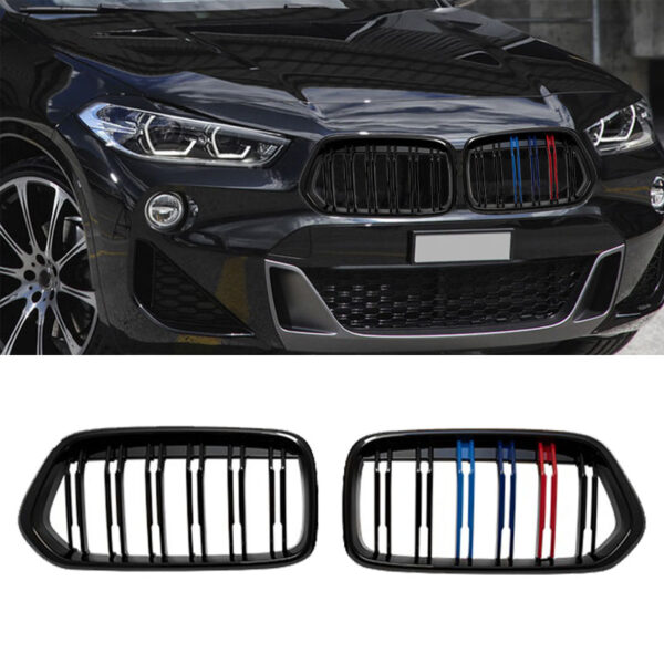 All in Point Καρδιές Μάσκας Για Bmw X2 F39 18+ M4 Look Με Διπλή Γρίλια Tri-Color Μαύρο Γυαλιστερό 2 Τεμάχια 0029295