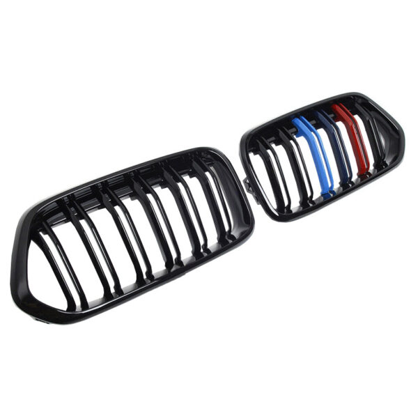 Καρδιές Μάσκας Για Bmw X2 F39 18+ M4 Look Με Διπλή Γρίλια Tri-Color Μαύρο Γυαλιστερό 2 Τεμάχια - Image 4