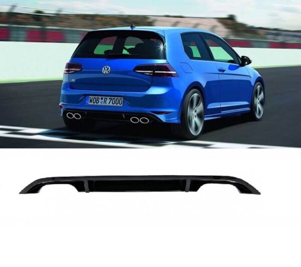 All in Point Diffuser Πίσω Προφυλακτήρα Για VW Golf VII (7) 13-17 R-Look Για Απλή & GTI Έκδοση Προφυλακτήρα Με 2 Διπλές Εξάτμισεις Αριστερά & Δεξιά Γυαλιστερό Μαύρο Από Abs Πλαστικό 1 Τεμάχιο 0029737