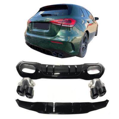 All in Point Diffuser Πίσω Προφυλακτήρα Για Mercedes-Benz A-Class W177 19+ Hatchback Amg Look Με Μαύρες Μπούκες 0029814