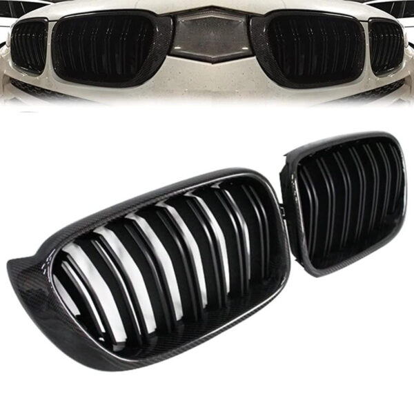All in Point Καρδιές Μάσκας Για Bmw X3 F25 LCI 14-17 / X4 F26 14-17 M4 Look Με Διπλή Γρίλια Μαύρο Γυαλιστερό Με 7 Γρίλιες Και Πλαίσιο Carbon 2 Τεμάχια 0030663