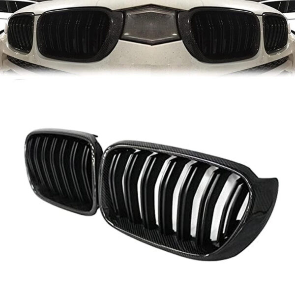 Καρδιές Μάσκας Για Bmw X3 F25 LCI 14-17 / X4 F26 14-17 M4 Look Με Διπλή Γρίλια Μαύρο Γυαλιστερό Με 7 Γρίλιες Και Πλαίσιο Carbon 2 Τεμάχια - Image 2