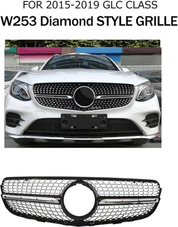 Μάσκα Για Mercedes-Benz GLC-Class X253 15-20 Diamond Look Μαύρο/Χρώμιο - Image 2
