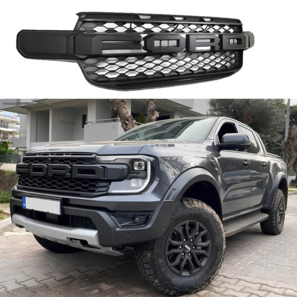 Μάσκα Για Ford Ranger T9 2022+ XLT / Sport / Wild Trak Raptor Type Μαύρο Ματ - Image 2