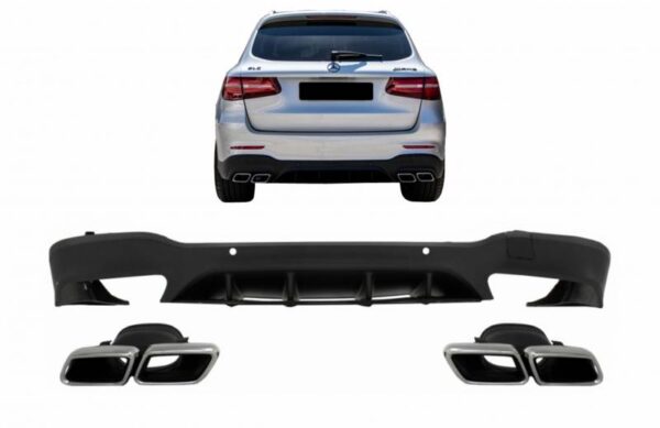 All in Point Diffuser Πίσω Προφυλακτήρα Για Mercedes-Benz GLC SUV X253 2015-2019 GLC63 Amg Look Για Amg Sport Line Προφυλακτήρες Σετ Με Μπούκες Χρωμίου 0031791