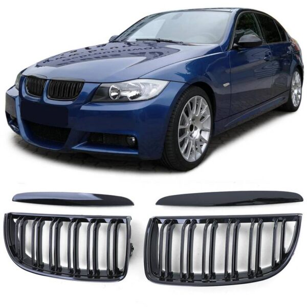 All in Point Καρδιές Μάσκας Για Bmw 3 E90 /E91 05-08 M4 Look Με Διπλή Γρίλια Μαύρο Γυαλιστερό 4 Τεμάχια 0032326