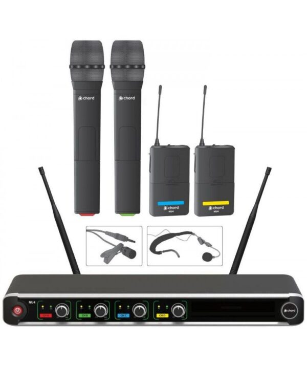 Chord NU4-C Σετ 2 Επαγγελματικών Ασύρματων UHF Μικρόφωνων Χειρός και 2 Χειλόφωνων (Σετ) - Image 2