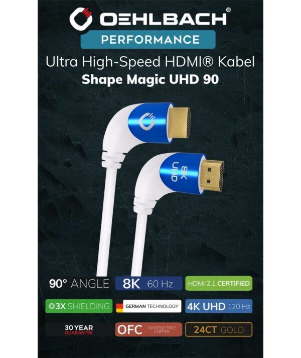 Oehlbach Shape Magic UHD 90 Ultra High Speed HDMI® Καλώδιο 1 m White - Image 3