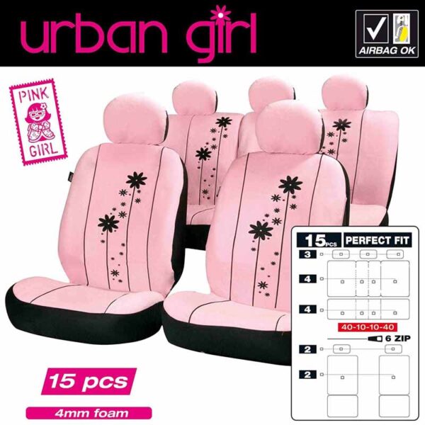 Καλύμματα Υφασμάτινα Urban Girl Ροζ Σετ Εμπρός-Πίσω 15 Τεμάχια FUND96P - Image 4