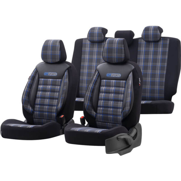 All in Point Καλύμματα Αυτοκινήτου Otom GTI Sports Design Universal Jacquard / Lacost / Δερματίνη Σετ Εμπρός / Πίσω 11 Τεμαχίων Μαύρο - Μπλε GTI-803 0027081