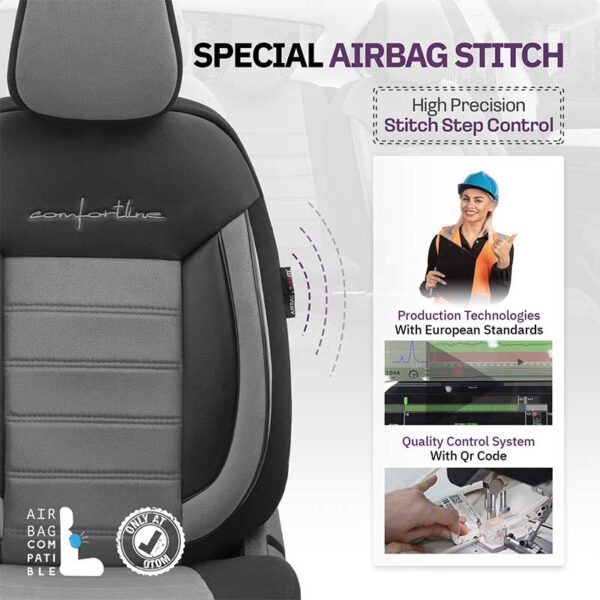 Καλύμματα Αυτοκινήτου Otom Comfortline Design Universal Sued / Rachel / Δερματίνη Σετ Εμπρός / Πίσω 11 Τεμαχίων Μαύρο - Γκρι CMF-206 - Image 3
