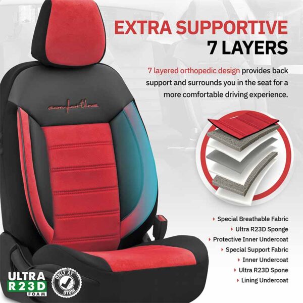 Καλύμματα Αυτοκινήτου Otom Comfortline Design Universal Sued / Rachel / Δερματίνη Σετ Εμπρός / Πίσω 11 Τεμαχίων Μαύρο - Κόκκινο CMF-207 - Image 5