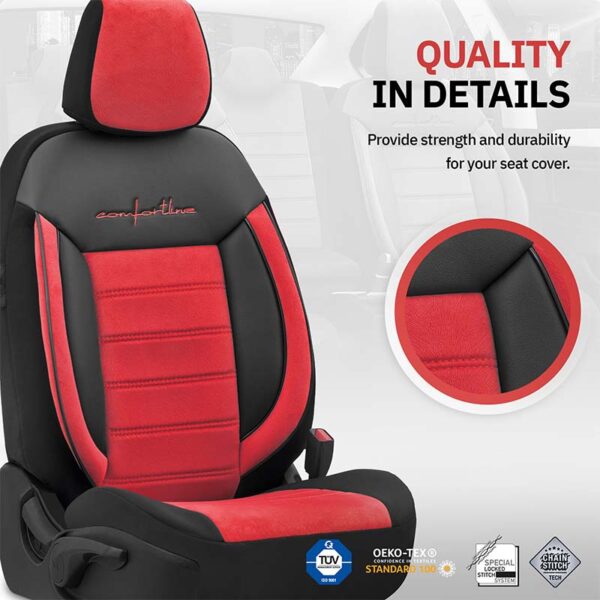 Καλύμματα Αυτοκινήτου Otom Comfortline Design Universal Sued / Rachel / Δερματίνη Σετ Εμπρός / Πίσω 11 Τεμαχίων Μαύρο - Κόκκινο CMF-207 - Image 6