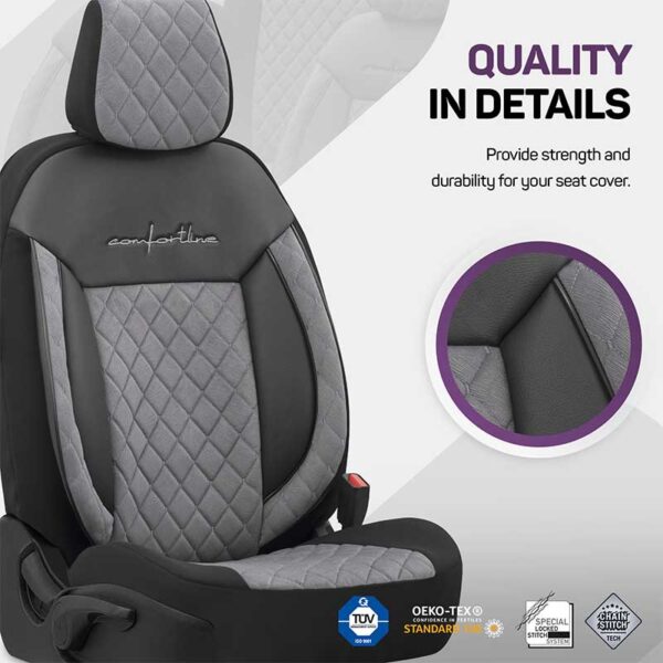 Καλύμματα Αυτοκινήτου Otom Comfortline VIP Design Universal Sued / Rachel / Δερματίνη Καπιτονέ Σετ Εμπρός / Πίσω 11 Τεμαχίων Μαύρο - Γκρι CMV-233 - Image 6