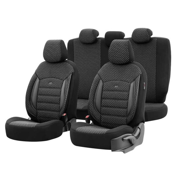 All in Point Καλύμματα Αυτοκινήτου Otom Sport Plus Design Universal Βαμβακερό Ύφασμα / Rachel / Δερματίνη Σετ Εμπρός / Πίσω 11 Τεμαχίων Μαύρο SPTPLS-101 0027093