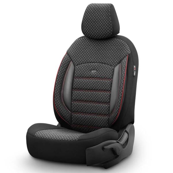 Καλύμματα Αυτοκινήτου Otom Sport Plus Design Universal Βαμβακερό Ύφασμα / Rachel / Δερματίνη Σετ Εμπρός / Πίσω 11 Τεμαχίων Μαύρο Με Κόκκινο Κέντημα SPTPLS-102 - Image 2