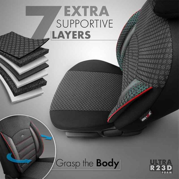 Καλύμματα Αυτοκινήτου Otom Sport Plus Design Universal Βαμβακερό Ύφασμα / Rachel / Δερματίνη Σετ Εμπρός / Πίσω 11 Τεμαχίων Μαύρο Με Κόκκινο Κέντημα SPTPLS-102 - Image 5