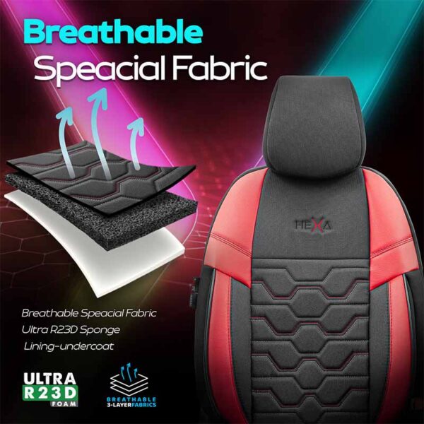 Καλύμματα Αυτοκινήτου Otom Hexa Design Universal Jacquard / Rachel / Δερματίνη Σετ Εμπρός / Πίσω 11 Τεμαχίων Μαύρο - Κόκκινο HEX-2801 - Image 4