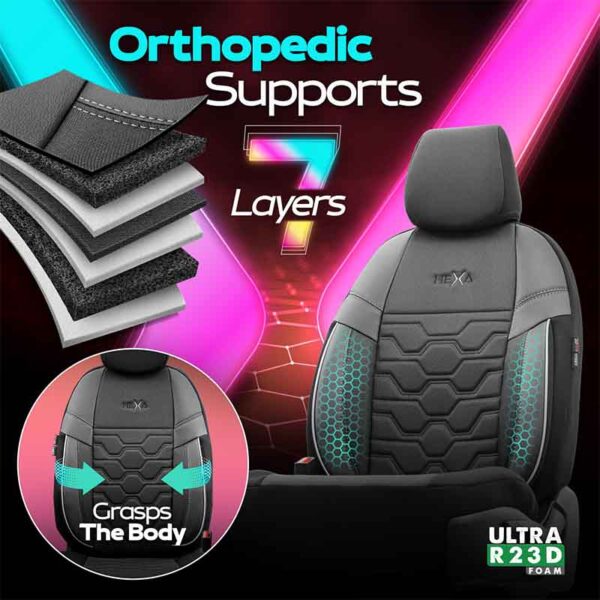 Καλύμματα Αυτοκινήτου Otom Hexa Design Universal Jacquard / Rachel / Δερματίνη Σετ Εμπρός / Πίσω 11 Τεμαχίων Μαύρο - Γκρι HEX-2805 - Image 3