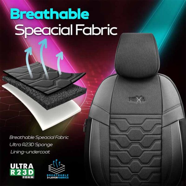 Καλύμματα Αυτοκινήτου Otom Hexa Design Universal Jacquard / Rachel / Δερματίνη Σετ Εμπρός / Πίσω 11 Τεμαχίων Μαύρο - Γκρι HEX-2805 - Image 4