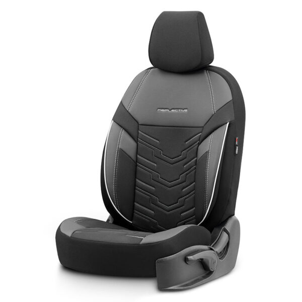 Καλύμματα Αυτοκινήτου Otom Reflective Design Universal Jacquard / Rachel / Δερματίνη Σετ Εμπρός / Πίσω 11 Τεμαχίων Μαύρο Με Άσπρη Ραφή RFL-2602 - Image 2