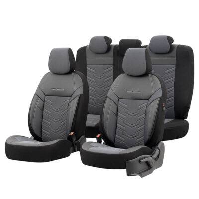 All in Point Καλύμματα Αυτοκινήτου Otom Reflective Design Universal Jacquard / Rachel / Δερματίνη Σετ Εμπρός / Πίσω 11 Τεμαχίων Μαύρο - Σκούρο Γκρι RFL-2603 0027101