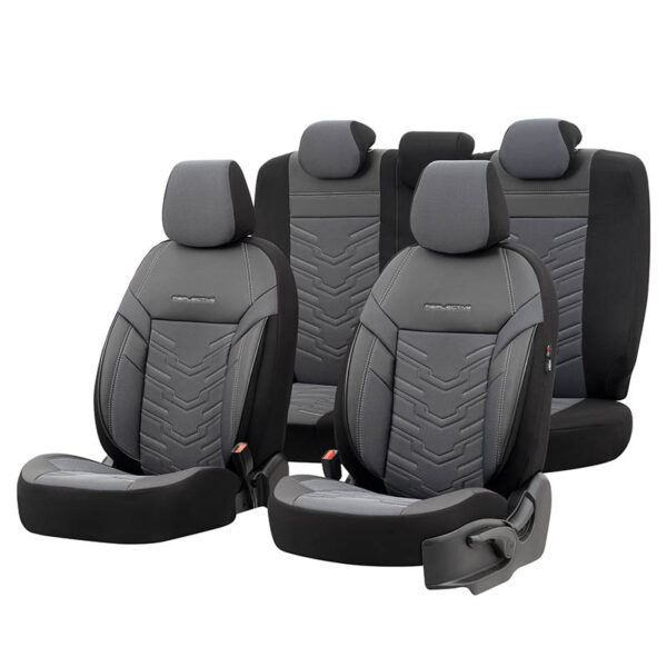 All in Point Καλύμματα Αυτοκινήτου Otom Reflective Design Universal Jacquard / Rachel / Δερματίνη Σετ Εμπρός / Πίσω 11 Τεμαχίων Μαύρο - Σκούρο Γκρι RFL-2603 0027101