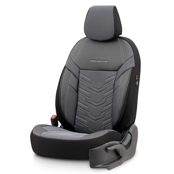 Καλύμματα Αυτοκινήτου Otom Reflective Design Universal Jacquard / Rachel / Δερματίνη Σετ Εμπρός / Πίσω 11 Τεμαχίων Μαύρο - Σκούρο Γκρι RFL-2603 - Image 2