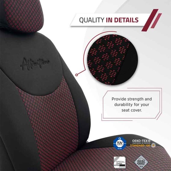 Καλύμματα Αυτοκινήτου Otom Attraction Design Universal Βαμβακερό Ύφασμα / Rachel Σετ Εμπρός / Πίσω 11 Τεμαχίων Μαύρο - Κόκκινο ATR-1302 - Image 4