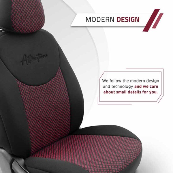 Καλύμματα Αυτοκινήτου Otom Attraction Design Universal Βαμβακερό Ύφασμα / Rachel Σετ Εμπρός / Πίσω 11 Τεμαχίων Μαύρο - Κόκκινο ATR-1302 - Image 5