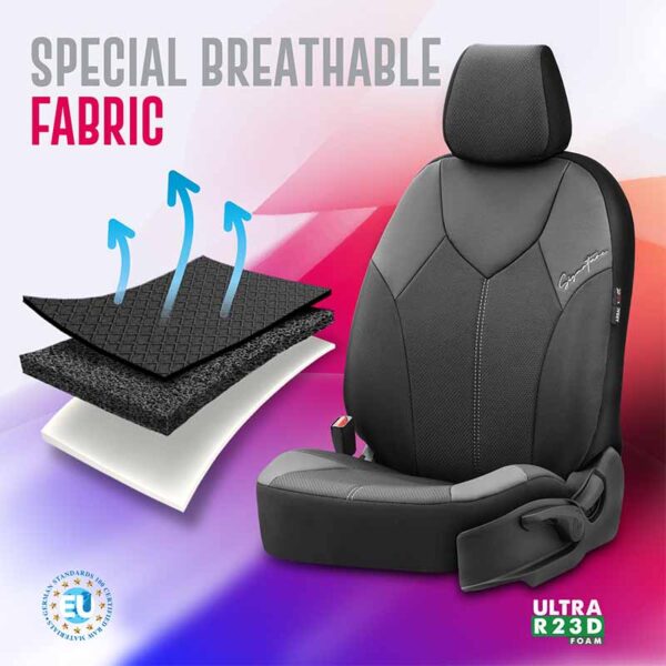 Καλύμματα Αυτοκινήτου Otom Signature Design Universal Δερματίνη / Rachel Σετ Εμπρός / Πίσω 11 Τεμαχίων Μαύρο Με Άσπρη Ραφή SGT-2403 - Image 3
