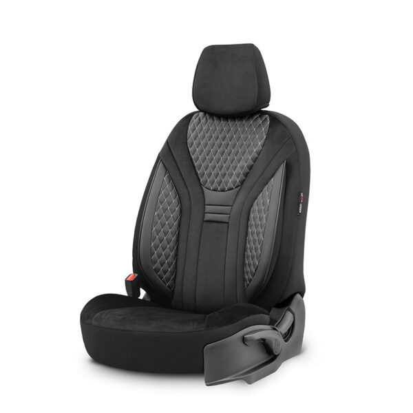Καλύμματα Αυτοκινήτου Otom Infinity Design Universal Sued / Δερματίνη Καπιτονέ / Rachel Σετ Εμπρός / Πίσω 11 Τεμαχίων Μαύρο Με Άσπρη Ραφή INF-2003 - Image 2