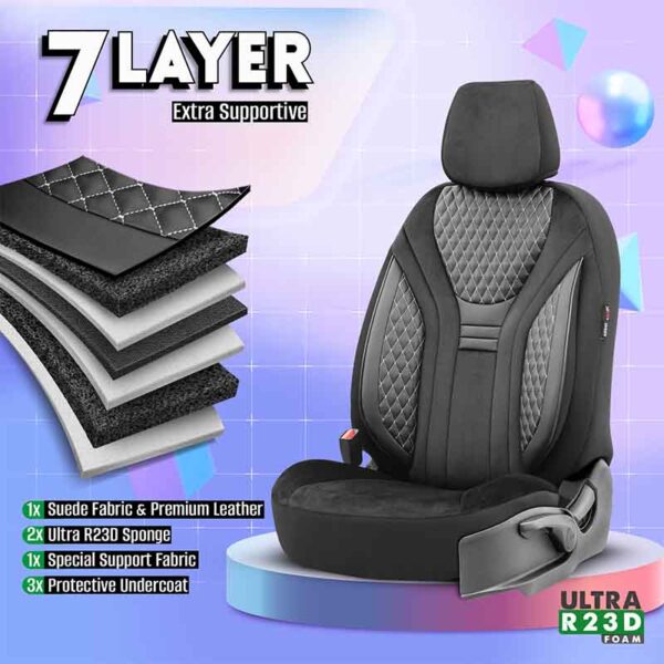 Καλύμματα Αυτοκινήτου Otom Infinity Design Universal Sued / Δερματίνη Καπιτονέ / Rachel Σετ Εμπρός / Πίσω 11 Τεμαχίων Μαύρο Με Άσπρη Ραφή INF-2003 - Image 3