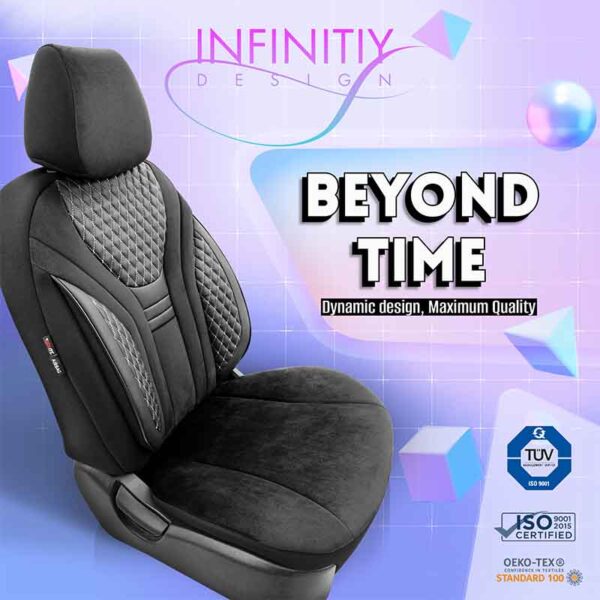 Καλύμματα Αυτοκινήτου Otom Infinity Design Universal Sued / Δερματίνη Καπιτονέ / Rachel Σετ Εμπρός / Πίσω 11 Τεμαχίων Μαύρο Με Άσπρη Ραφή INF-2003 - Image 6
