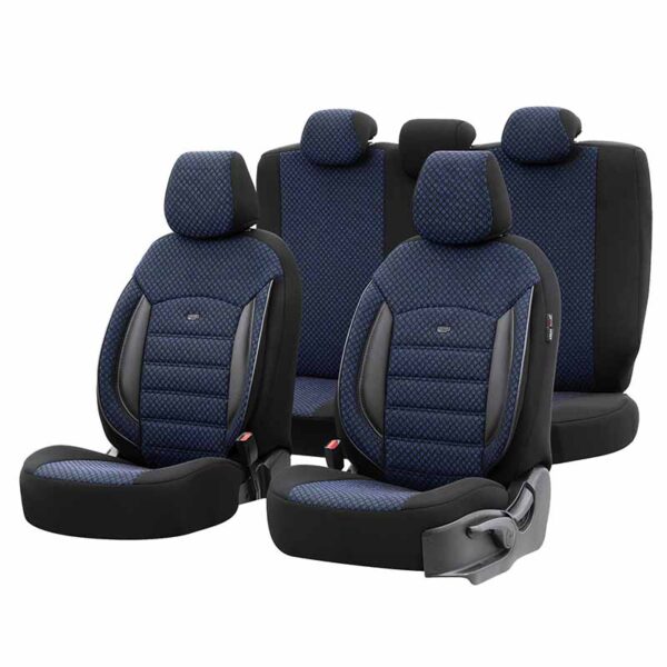 All in Point Καλύμματα Αυτοκινήτου Otom Sport Plus Design Universal Βαμβακερό Ύφασμα / Rachel / Δερματίνη Σετ Εμπρός / Πίσω 11 Τεμαχίων Μαύρο / Μπλε SPTPLS-104 0027114