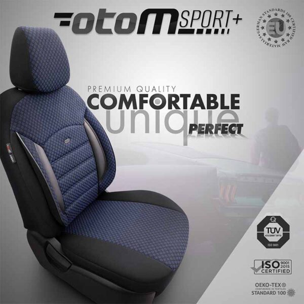 Καλύμματα Αυτοκινήτου Otom Sport Plus Design Universal Βαμβακερό Ύφασμα / Rachel / Δερματίνη Σετ Εμπρός / Πίσω 11 Τεμαχίων Μαύρο / Μπλε SPTPLS-104 - Image 5
