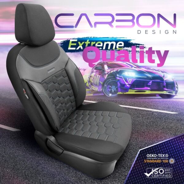 Καλύμματα Αυτοκινήτου Carbon Design Universal Jacquard / Rachel / Δερματίνη Σετ Εμπρός / Πίσω 11 Τεμαχίων Μαύρο - Γκρι CRB-3401 - Image 4