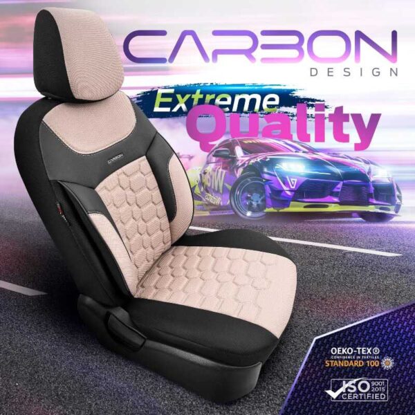 Καλύμματα Αυτοκινήτου Carbon Design Universal Jacquard / Rachel / Δερματίνη Σετ Εμπρός / Πίσω 11 Τεμαχίων Μπεζ CRB-3403 - Image 4
