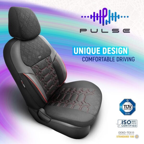 Καλύμματα Αυτοκινήτου Otom Pulse Design Universal Δερματίνη / Rachel Σετ Εμπρός / Πίσω 11 Τεμαχίων Μαύρο Με Κόκκινη Ραφή PLS-2902 - Image 4
