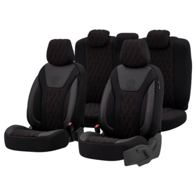 All in Point Καλύμματα Αυτοκινήτου Otom Bronco Design Universal Rachel / Δερματίνη Καπιτονέ Σετ Εμπρός / Πίσω 11 Τεμαχίων Μαύρο Με Κόκκινο Κέντημα BRN-401 0027653