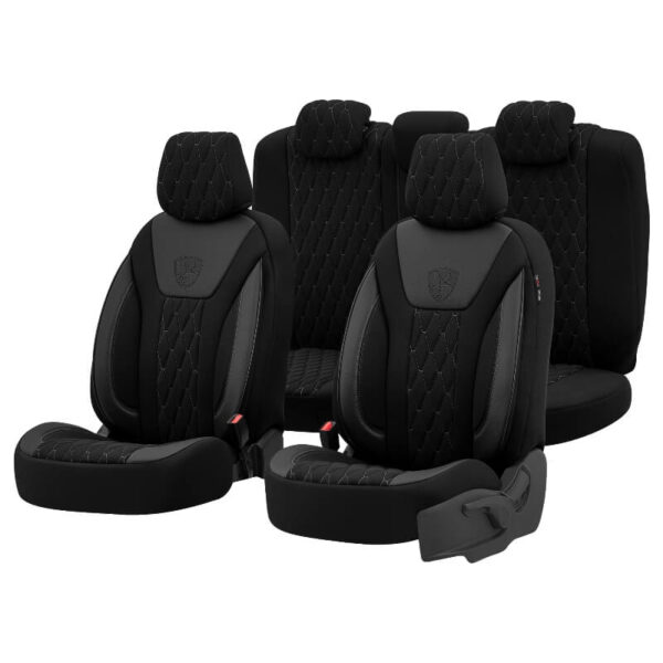 All in Point Καλύμματα Αυτοκινήτου Otom Bronco Design Universal Rachel / Δερματίνη Καπιτονέ Σετ Εμπρός / Πίσω 11 Τεμαχίων Μαύρο Με Γκρι Κέντημα BRN-402 0027654