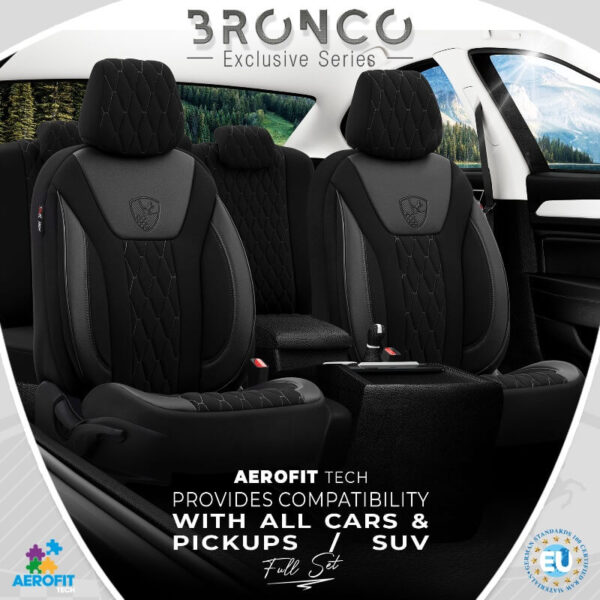 Καλύμματα Αυτοκινήτου Otom Bronco Design Universal Rachel / Δερματίνη Καπιτονέ Σετ Εμπρός / Πίσω 11 Τεμαχίων Μαύρο Με Γκρι Κέντημα BRN-402 - Image 4
