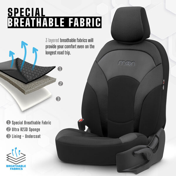Καλύμματα Αυτοκινήτου Otom Moon Design Universal Βαμβακερό Ύφασμα / Rachel / Δερματίνη Σετ Εμπρός / Πίσω 11 Τεμαχίων Μαύρο MON-1901 - Image 3