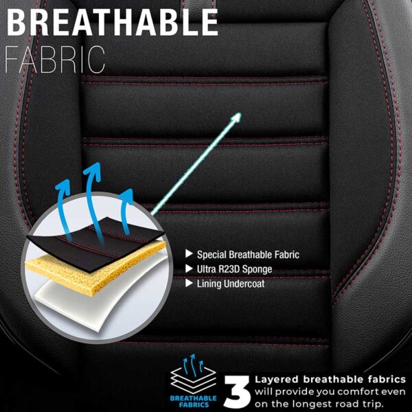 Καλύμματα Αυτοκινήτου Otom Limited Design Universal Jacquard / Lacost / Δερματίνη Σετ Εμπρός / Πίσω 11 Τεμαχίων Μαύρο Με Κόκκινες Ραφές LMT-101 - Image 3